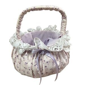 Vintage Small Basket Floral Pattern Soft Pink Fabric 1990s 6" Tall